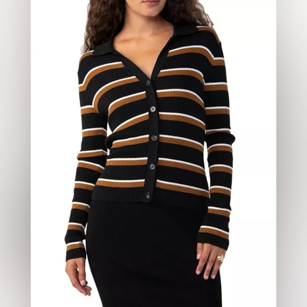 Sanctuary Your Love Striped Button Ribbed Cardigan Sweater Top